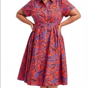 Alexis For Target Tropical Leaf Print Shirtdress Large NWT